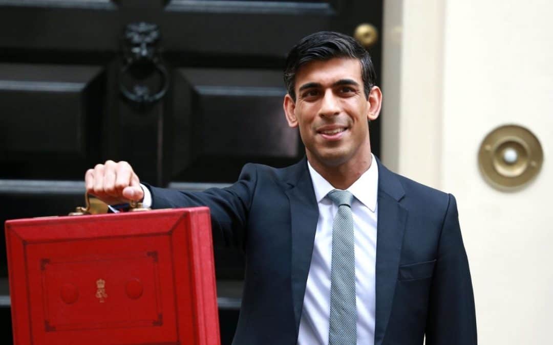 Chancellor Rishi holding briefcase for the March 2021 budget announcement